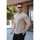Adisia Erkek Hakim Yakalı Kısa Kollu Pamuklu T-Shirt - Bej