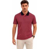 Adisia Erkek Pike Kumaş Polo Yaka Desenli Tişört Kısa Kol Yazlık T-Shirt - Kırmızı - XL