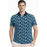 Adisia Erkek Pike Kumaş Polo Yaka Palmiye Desenli Tişört Kısa Kol Yazlık T-Shirt - Turkuaz - 2XL