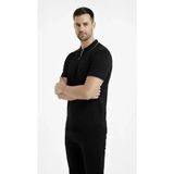 Adisia Erkek Triko Kumaş Yakalı Düğmesiz Açık Yaka Fitilli Kısa Kollu Regular Fit Tişört T-Shirt - Siyah - XL