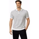 Adisia Erkek Triko Polo Yaka Fermuarlı Çizgili Tişört T-Shirt Yazlık Şık - Beyaz