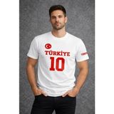 Adisia Erkek Türkiye Ay Yıldız Baskılı 10 Numara Forma Tişört Taraftar T-Shirt - Beyaz