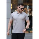 Adisia Erkek Yakalı Kagi Kumaş Kısa Kollu T-Shirt - Bej