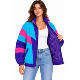 Adisia Kadın 80’ler Retro Wintage Dijital Baskılı Fermuarlı Rüzgar Kesici Mevsimlik Ceket - XL - Çok Renkli