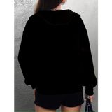 Adisia Kadın Uzun Kollu Kapşonlu Fermuarlı Önden Cep Detaylı Şardonlu Iki Iplik Ceket - 2XL - 3XL - Siyah