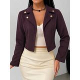 Adisia Kadın Uzun Kollu Yakalı Önu Açık Düğme Detaylı Kısa Süet Ceket - 2XL - 3XL - Bordo