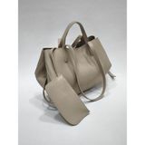 adissa collection Minimalist Shopper - Büyük Hacimli Kol ve Omuz Çantası | Ekstra Pouch (Cüzdan) Hediyeli - Krem - standart
