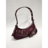 adissa collection Rocker - Tokalı Metal Halkalı Baget Çanta | Gümüş Aksesuarlı Punk Hobo - standart - Koyu Bordo