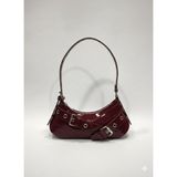 adissa collection Rocker - Tokalı Metal Halkalı Baget Çanta | Gümüş Aksesuarlı Punk Hobo - standart - Parlak Bordo