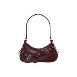 Adissa Collection Rocker Tokalı Metal Halkalı Baget Çanta, Y2K Punk Stil, Gümüş Detaylı, 30x13 cm, Omuz Çantası (bordo)