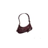 Adissa Collection Rocker Tokalı Metal Halkalı Baget Çanta, Y2K Punk Stil, Gümüş Detaylı, 30x13 cm, Omuz Çantası (koyu bordo)