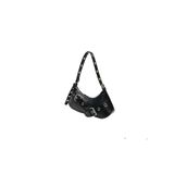 Adissa Collection Rocker Tokalı Metal Halkalı Baget Çanta, Y2K Punk Stil, Gümüş Detaylı, 30x13 cm, Omuz Çantası (siyah)