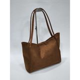 adissa collection Soft Maxi - Yumuşak Süet Görünümlü Büyük Omuz Çantası | Dökümlü Shopper Tote Açık Kahverengi - standart