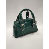 adissa collection - Tokalı Kalın Dikişli Kutulu El ve Omuz Çantası | Retro Boston Bag - standart - Yeşil