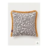 Adiyak Hardal Püsküllü Gri Soyut Desenli Dekoratif Kırlent Kılıfı 45X45 Cm