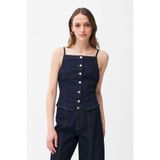 adL Askılı Düğmeli Düğmeli Denim Bluz