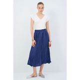 adL Beli Lastikli Piliseli Midi Etek - Indigo - XL