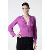 adL Fuşya Drape Detaylı Önü Düğmeli Bluz