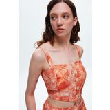 adL Kadın 11542148000 Püskül Detaylı Desenli Crop Bluz, Empirme Turuncu, XXL