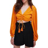 adL Kadın Kolları Drapeli Büzgülü Bluz, Oranj, XL