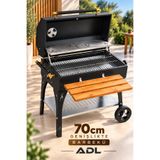 adlsteel 70 cm Genişliğinde Kapaklı Tekerlekli Metal Barbekü Mangal Izgaralı Ahşap Raflı BBQ