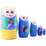 Adm Store Ahşap Tombul Iç Içe Matruşka Bebek Mavi Set 5li Büyük Boy