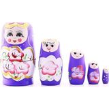 Adm Store Ahşap Tombul Iç Içe Matruşka Bebek Mor Set 5li Büyük Boy