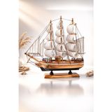 Adm Store Dekoratif Premium Ahşap El Yapımı Yelkenli Gemi Maketi Masa Üstü Biblo Hediye 33 X 33 CM 531-BD