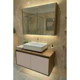 Adn Design Banyo Dolabı-Asma 2 Kapaklı-Lavabosuz Ahşap- Mdf 85 cm Alt Dolap -Mdf Aynalı Üst Dolap - Vizon - Ahşap