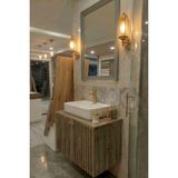 Adn Dizayn 80CM Masif Doğal Ahşap Çıtalı Banyo Dolabı-Lavabo- Su Geçirmez Cilalı & Aynalı (Montajlı) - Masif Ahşap