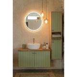 Adn Dizayn 90CM-LED Aynalı Banyo Dolabı Seti - Boy Dolaplı-Lavabolu-Doğal Ahşap & 4 Kat Cilalı Lake (Montajlı) - Yeşil - Ahşap
