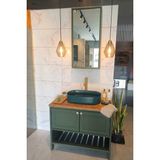 Adn Dizayn 90CM Retro Yeşil Banyo Dolabı Seti - Su Geçirmez Masif Tezgâhlı & Aynalı Dolaplı (Kurulu) - Haki