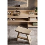 Adn Dizayn Doğal Ahşap Banyo Dolabı ve Dekoratif Oturma Taburesi Seti – 50X25X47 cm – Modern Rustik Tasarım - Naturel Ahşap