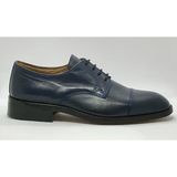 Adnan Shoes Erkek Deri Lacivert Oxford Bağlı Dikişli Vardola Kösele Elyapımı Ayakkabı - 05C-Lacivert