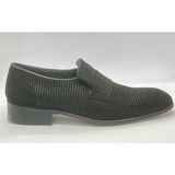 Adnan Shoes Erkek Siyah Süet Örgü Baskı Deri Dikişli Gerçek Kösele El Yapımı Ayakkabı - 024-Siyah