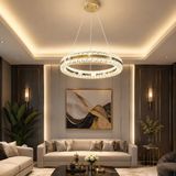 ADOĞAN Hanzade Lüks Çift Yönlü Aydınlatmalı Kumandalı Dimmerli 3 Renk Ledli Avize LED Avize- Çap 40 cm - Altın