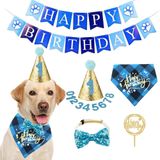 ADOGGYGO Köpek Doğum Günü Erkek Bandana - Köpek 1. Doğum Günü Partisi Malzemeleri - Köpek Doğum Günü Şapkası Eşarp Mutlu Yıllar Afiş Köpek Erkek Doğum Günü Kıyafeti Büyük ve Ekstra Büyük Köpekler