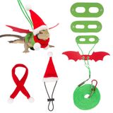 ADOGGYGO Noel Sakallı Ejderha Noel Baba Şapka Eşarp Kertenkele Tasma Koşum Seti - Kertenkele Noel Kostümü Noel Atkısı ve Şapka + 3'lü Paket Sakallı Ejderha Koşum Tasma Sürüngen Noel için (Yeşil ve