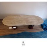 Adomar Marble 240X110 Traverten Yemek Masası, Ahşap Kum Saati Yemek Masası, Gerçek Traverten, Özel Ölçü - 240 x 110