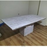Adomar Marble Traverten Yemek Masası, Gerçek Traverten Yemek Masası - Bej
