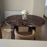 Adomar Marble Vişne Mermer Yemek Masası, Rosso Levanto Mermer Masa, Oval Yemek Masası, Özel Ölçü - Kırmızı