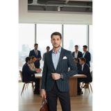 Adora Erkek Lacivert Yeşil İtalyan Çizgili Slim Fit Mono Yaka Esneyen Kumaş Blazer Ceket Çok Renkli 58