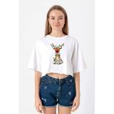 Adorable Reindeer Christmas Beyaz Kadın Crop Tshirt