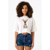 Adorable Reindeer Christmas Beyaz Kırçıllı Kadın Crop Tshirt