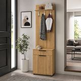 Adore Mobilya Porto Tek Kapılı Çekmeceli Portmanto ve Ayakkabı Dolabı Florida Meşe 52X187X36 cm