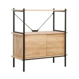 Adore Mobilya Retro 2 Raflı Sürgü Kapaklı Metal Kitaplık - Ceviz-Siyah 80x92x40 CM