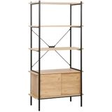 Adore Mobilya Retro 4 Raflı Sürgü Kapaklı Metal Kitaplık - Ceviz/siyah 80X163X40 cm - Ceviz - Siyah