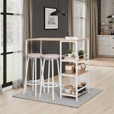Adore Mobilya Step-Up 2 Tabureli Yüksek Ayaklı Raflı Mutfak Masa Takımı - Beyaz 100X50X100 - Ceviz - Beyaz - 100 x 50 x 100