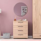 Adore Mobilya White Florida Meşe 4 Çekmeceli Şifonyer 65 x 78 x 41 cm Mat Siyah Alüminyum Kulp ile