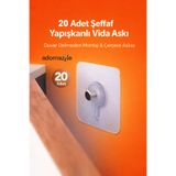 adornazzle 20 Adet Şeffaf Yapışkanlı Vida Askı, Duvar Delmeden Montaj, Çerçeve Askısı, Duvar Vidası